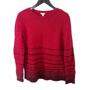 J.Jill Red Black Stripe Wool Blend Plush Pullover Crewneck Knit‎ Sweater